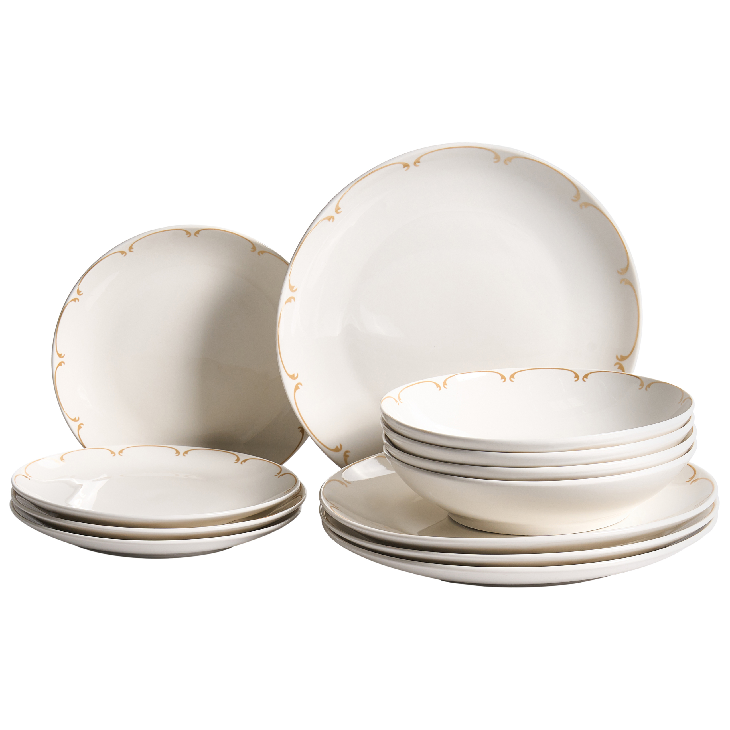 Set med 12 matserviser CHAROLI Porslin Vit/ Guld