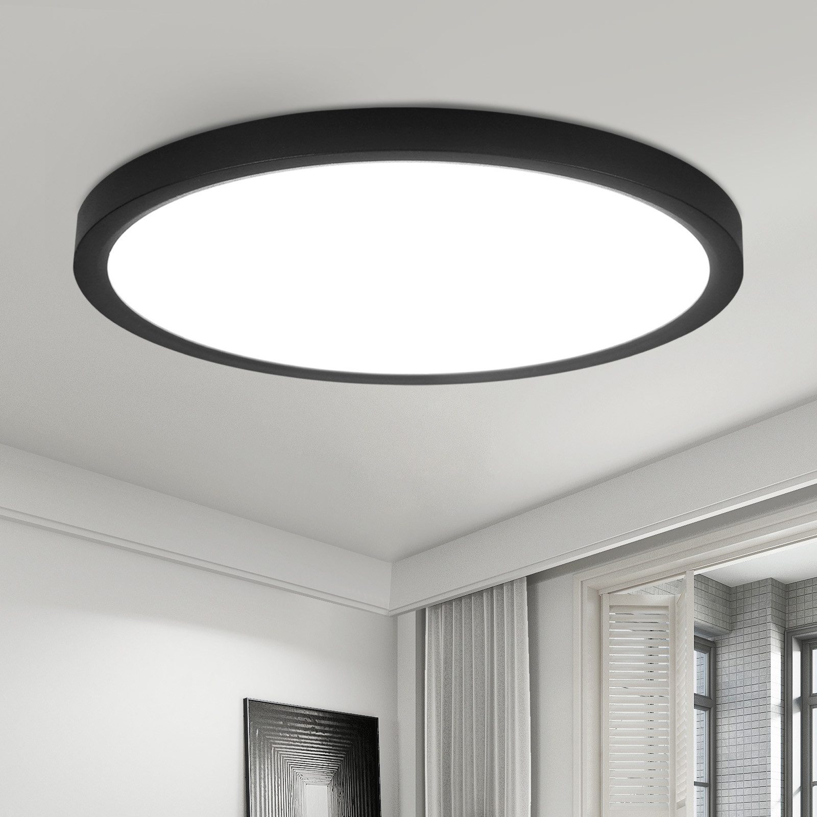 NETTLIFE platt LED-taklampa 18 cm - 15 W, svart, 4000 K - modern belysning för kök, hall, sovrum