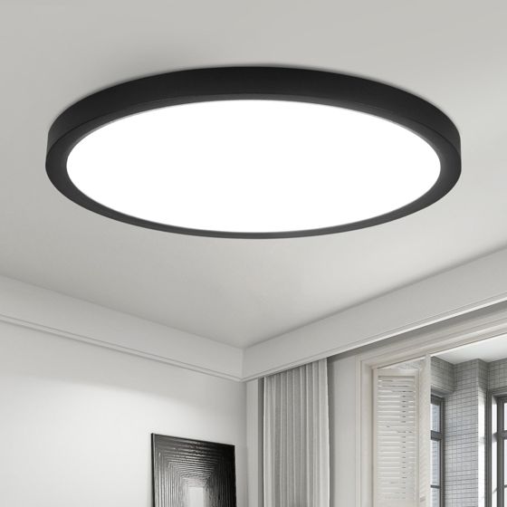 NETTLIFE platt LED-taklampa 18 cm - 15 W, svart, 4000 K - modern belysning för kök, hall, sovrum