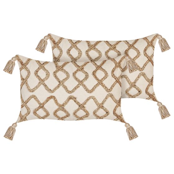 Set med 2 prydnadskuddar INCANA 30 x 50 cm Bomull Beige Geometriskt tryck