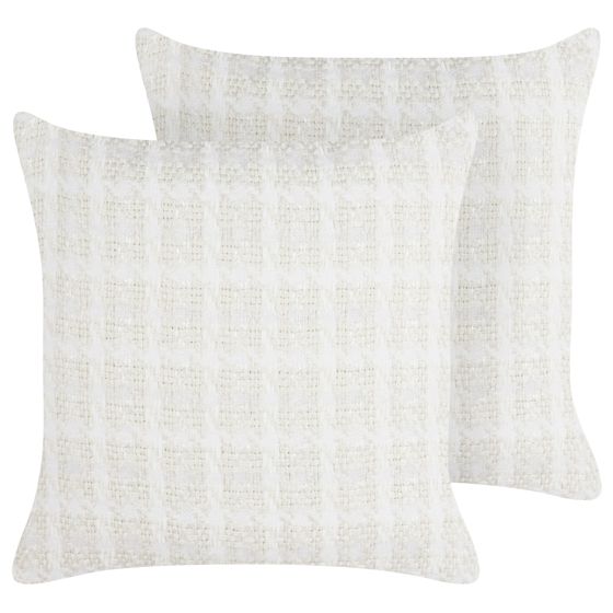 Set med 2 prydnadskuddar DOURIS 45 x 45 cm Ljusbeige Rutigt tryck