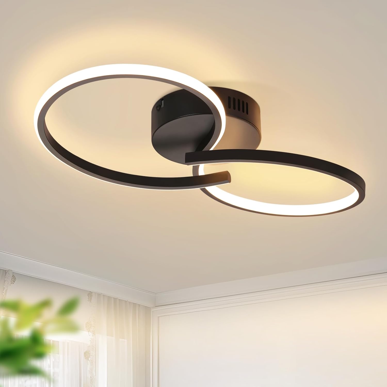 NETTLIFE modern, LED-taklampa, för vardagsrum, svart, 12W, inomhusbruk, 3000K, varmvit, LED