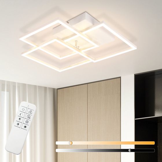 NETTLIFE LED-taklampa för vardagsrum, vit, dimbar, fyrkantig, modern, 36 W, med fjärrkontroll