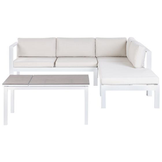 Trädgårdshörnsoffa med bord 5-sits MESSINA Metall Off-White Vänstervänd
