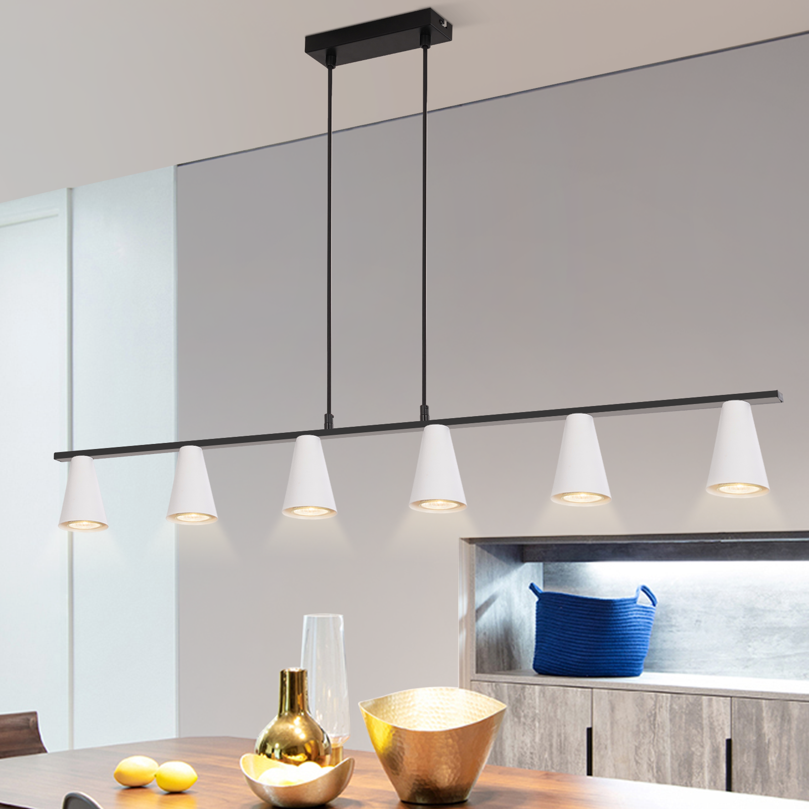NETTLIFE pendellampa för matbord, pendellampa 6 lampor - modern Vit svart, GU10 metall, pendellampa för matbord