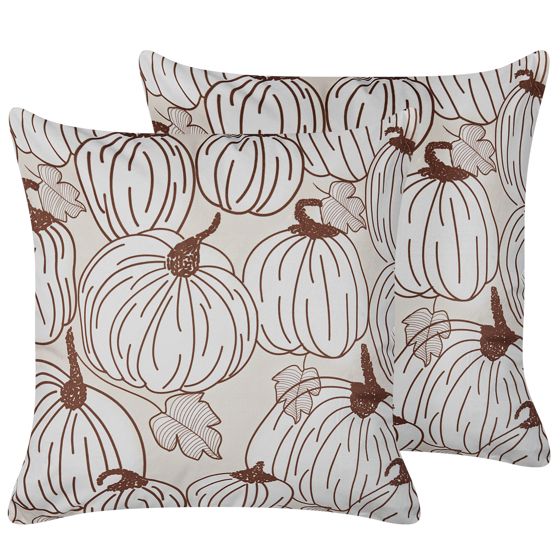 Set med 2 prydnadskuddar GOURD 45 x 45 cm Sammet Beige Växtmotiv