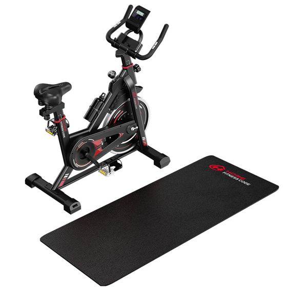 Motionscykel 10 kg svänghjul LCD inklusive skyddsmatta för tyst och säker användning