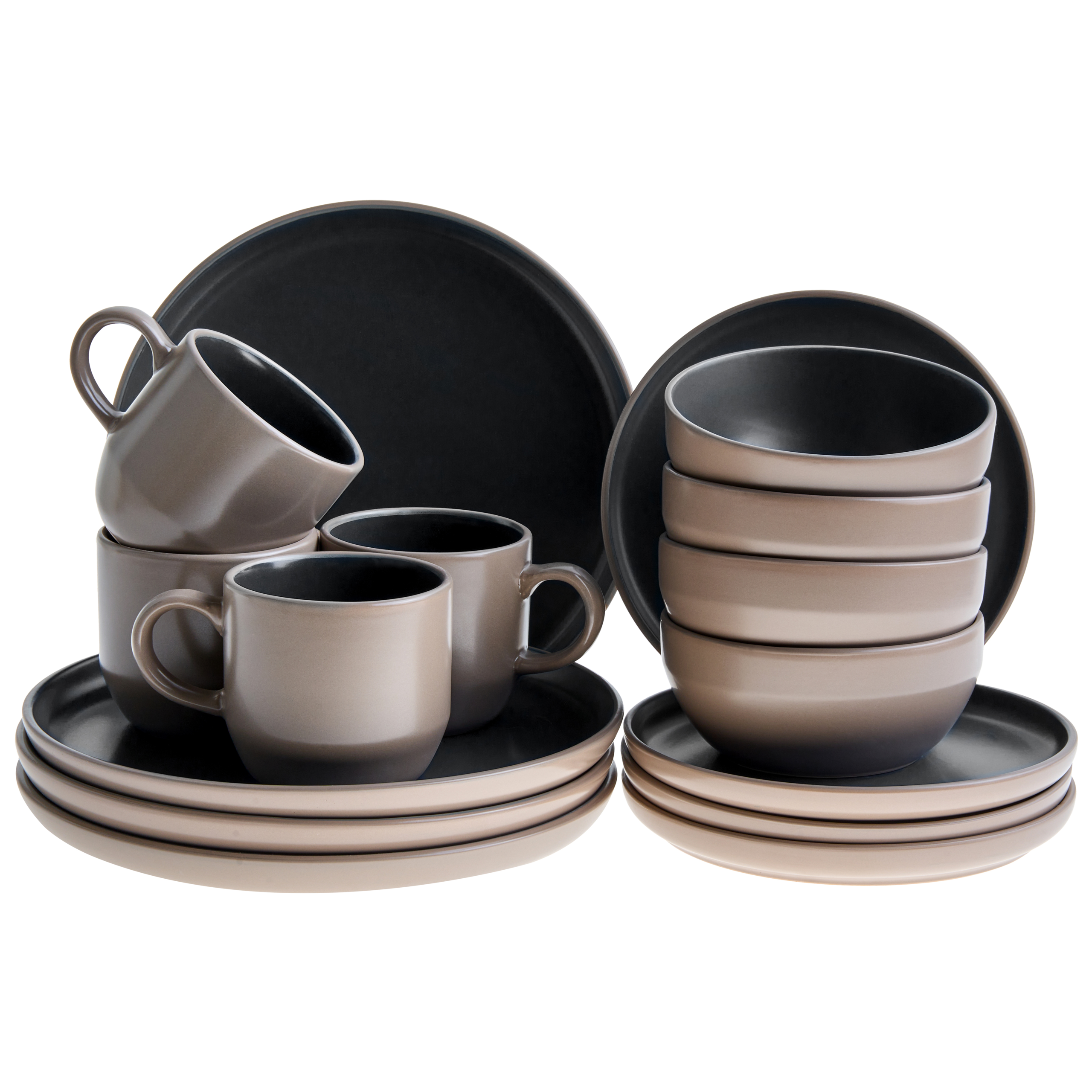 Set med 16 matserviser NUTMEG Stengods Svart/ Beige