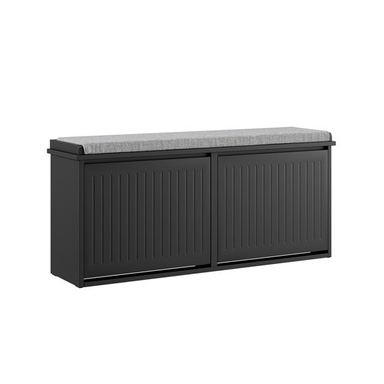 SoBuy sittbänk med förvaringsutrymme, skobänk med sits, skohylla med förvaringsutrymme, klaff, sittkudde, kan belastas upp till 158 kg, för hall, vardagsrum, 100 x 46 x 26 cm, svart, FSR98-XL-SCH