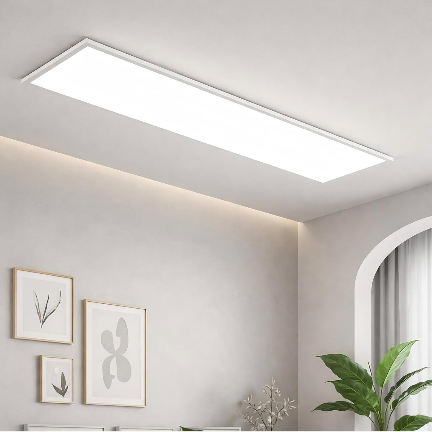 NETTLIFE dimbar LED-taklampa 100x25 cm lång platt takpanel med fjärrkontroll stor vit 24W