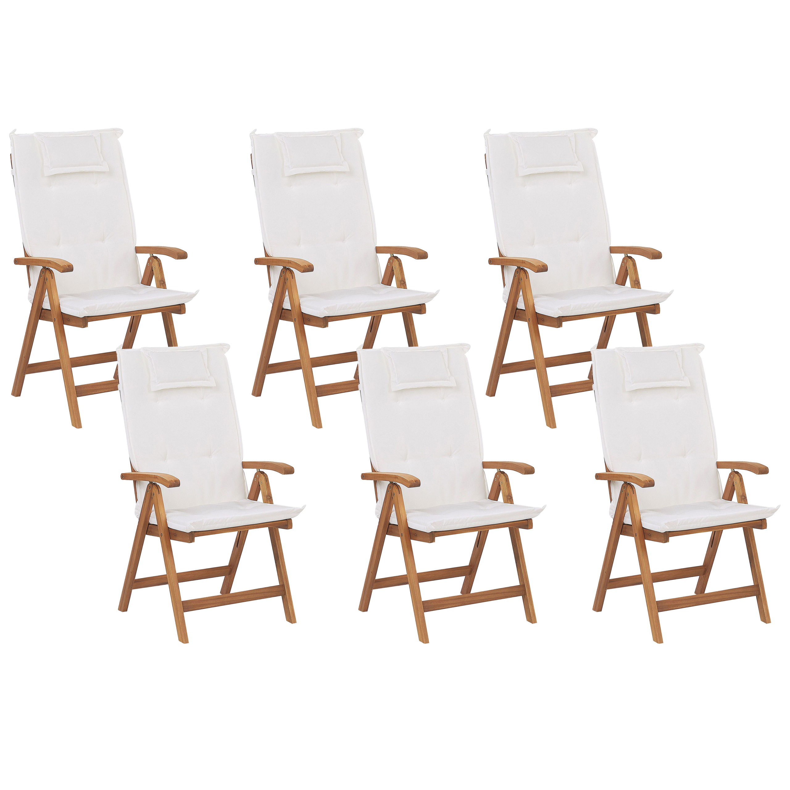 Set med 6 stolar med dynor JAVA Akaciaträ Off-White