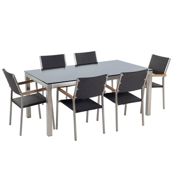 Trädgårdsmatgrupp 6-sits GROSSETO Härdat glas Svart