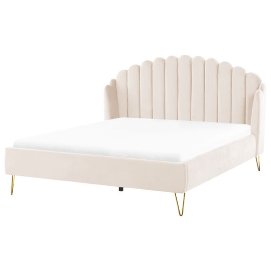 Säng med lamellram Sammet AMBILLOU 180 x 200 cm Ljusbeige