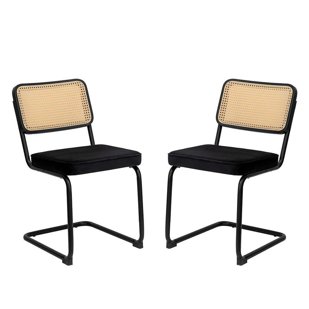 Matstol 2-pack, sammet-rotting med kromben, svart