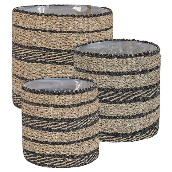 Set med 3 växtkrukor RASBORA 35/31/27 cm Sjögräs Svart
