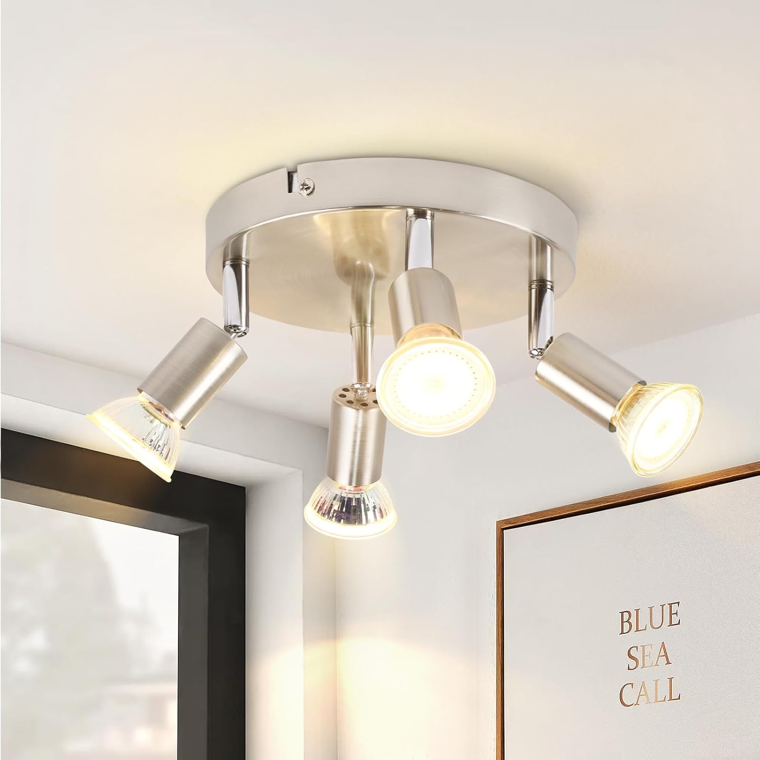 NETTLIFE 4 LED-takspotlight 350° justerbar GU10 nickelmetall modern lampa för vardagsrum sovrum max 4x25W