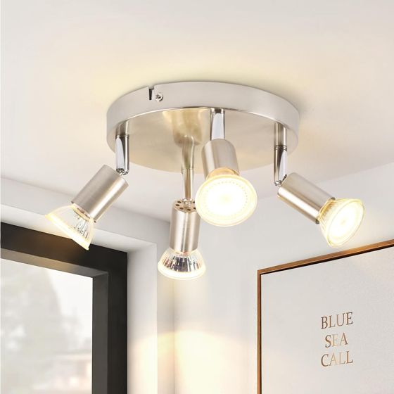 NETTLIFE 4 LED-takspotlight 350° justerbar GU10 nickelmetall modern lampa för vardagsrum sovrum max 4x25W