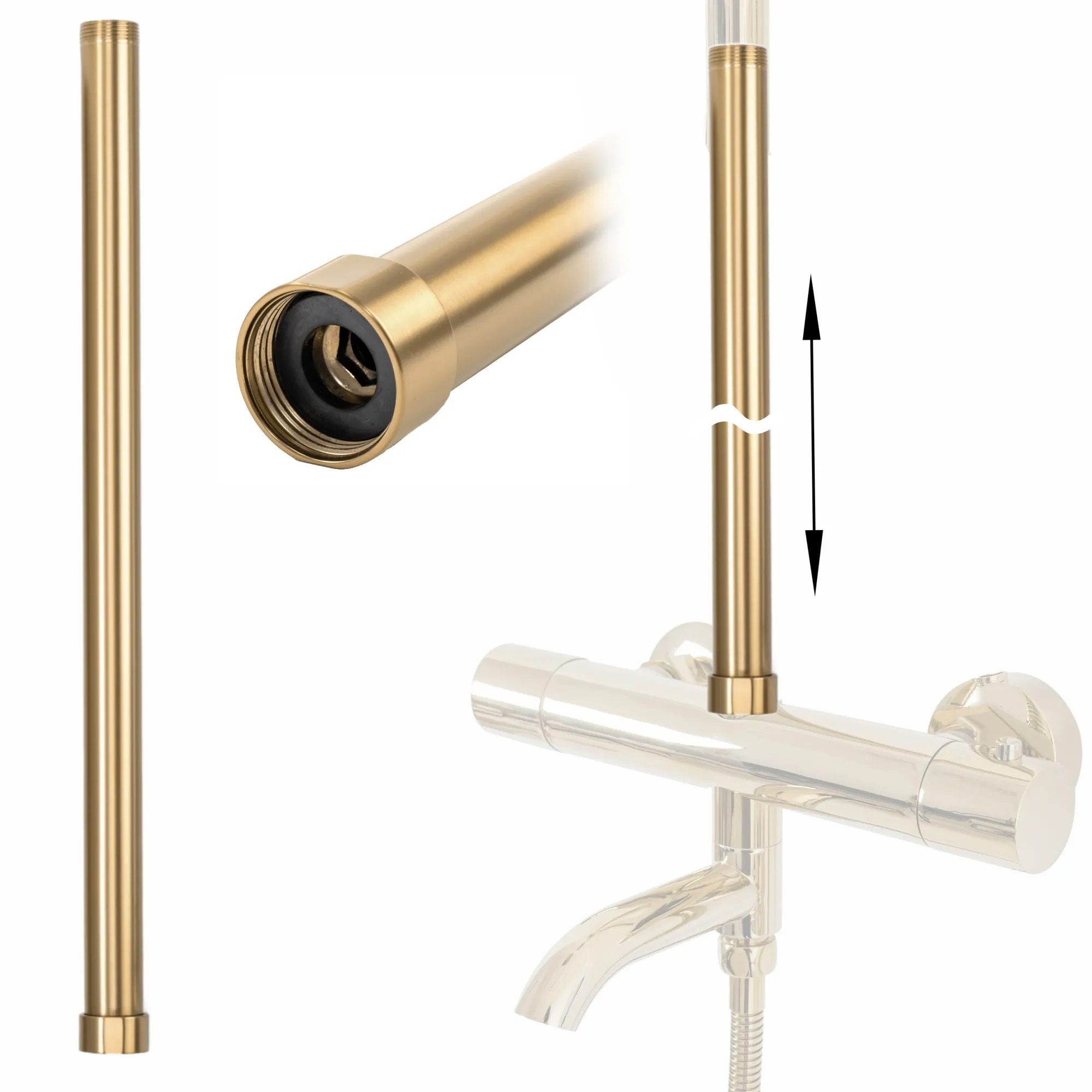 REA Förlängning För Badkar- Och Duschset 50cm Borstat Guld, 2,5x2,5x51,5cm
