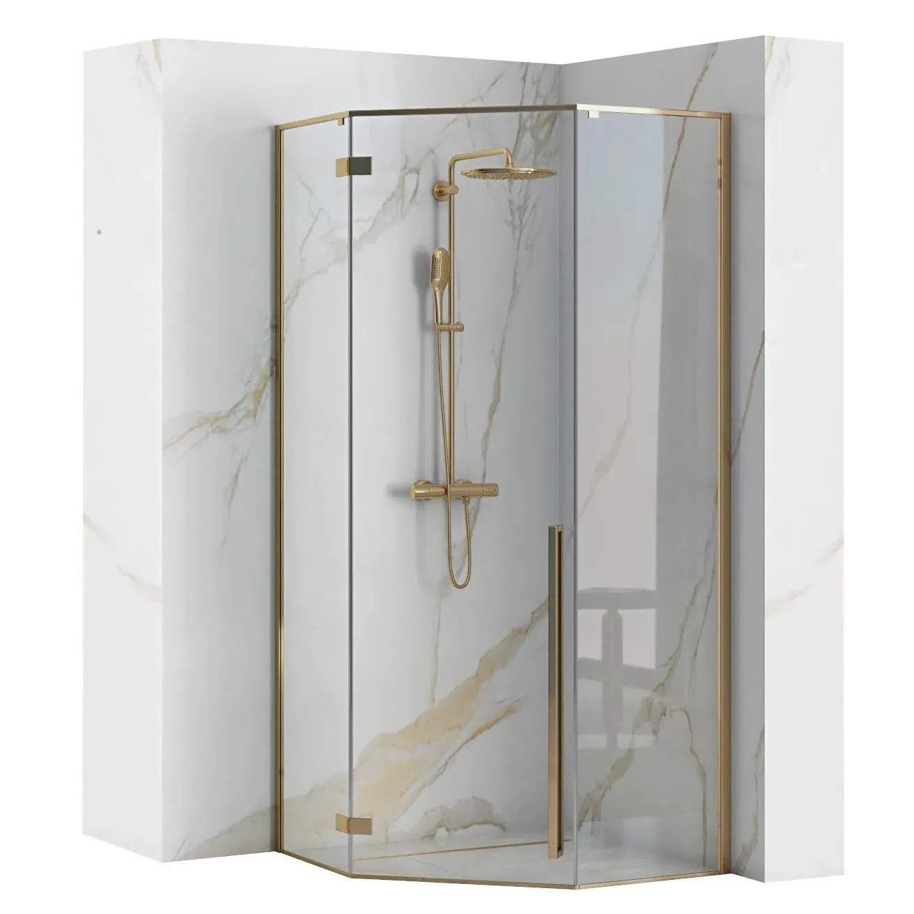 REA Duschkabin DIAMOND 90x90 Guld, 90,5x90,5x195cm