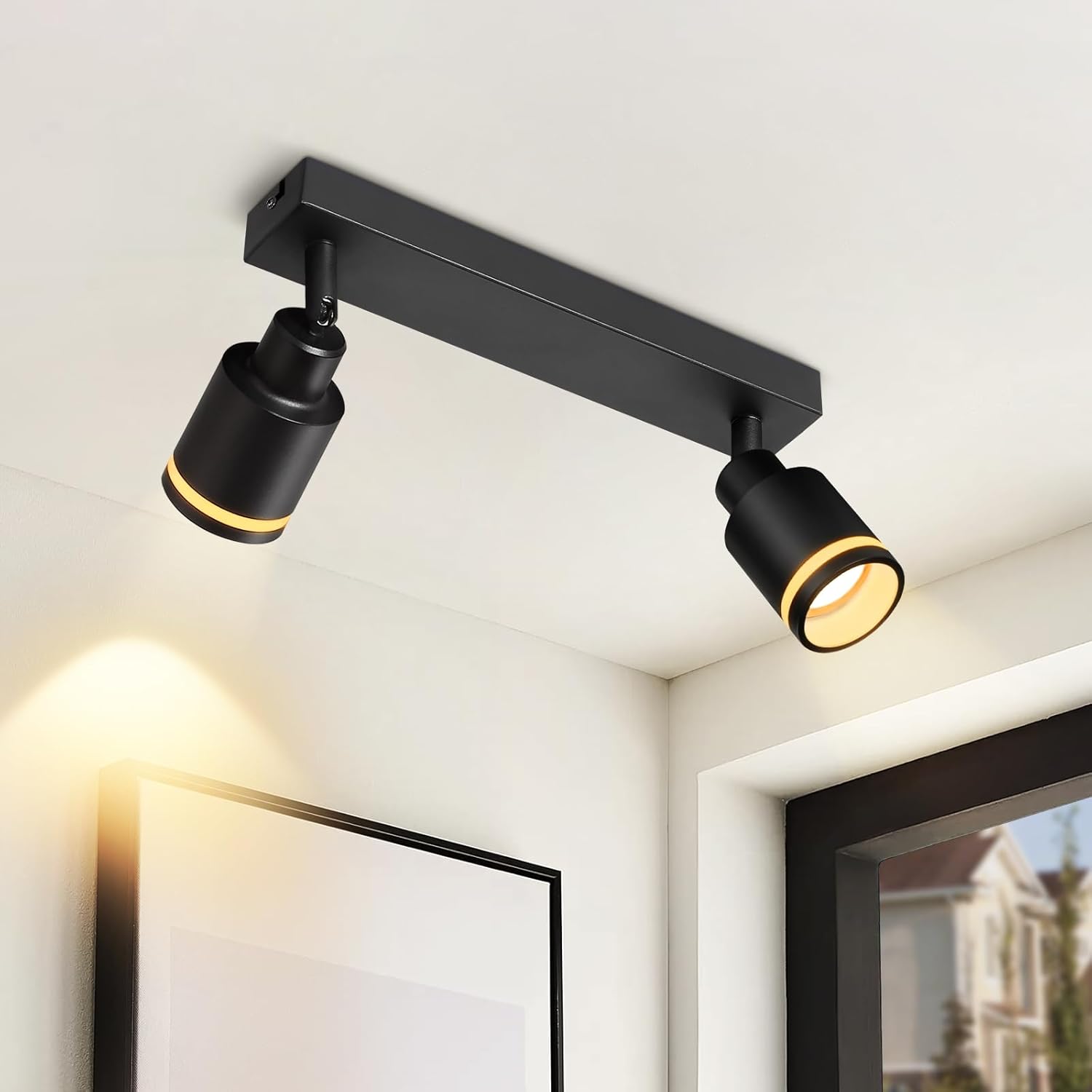 NETTLIFE modern svart takspotlight med 2 justerbara GU10-lampor i metall