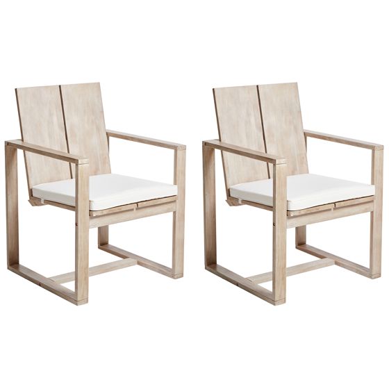 Set med 2 stolar med dynor AZZANELLO Akaciaträ Off-White