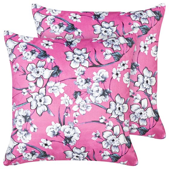 Set med 2 prydnadskuddar KOELERIA 45 x 45 cm Sammet Fuchsia Blommigt tryck