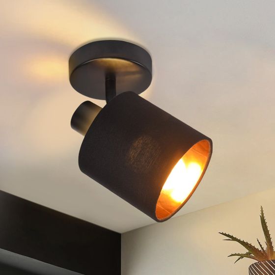 NETTLIFE takspotlight MAX, 40W, svart taklampa, E14 vägglampa, tygnät, 350° vridbar, för hall (utan glödlampa)