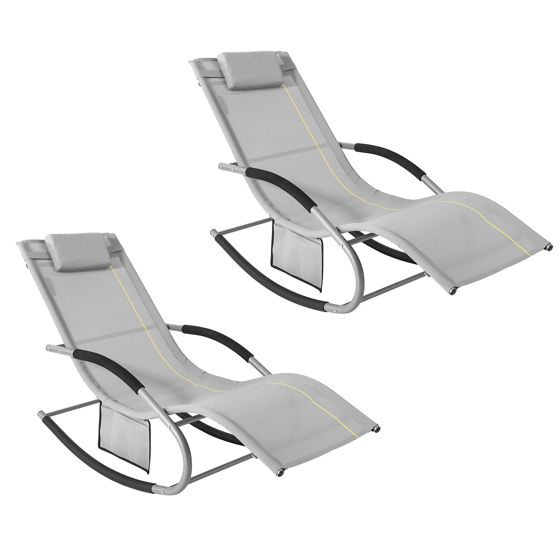 SoBuy 2 x Gungstol för trädgården Solsängar Loungestolar Grå OGS28-HGx2