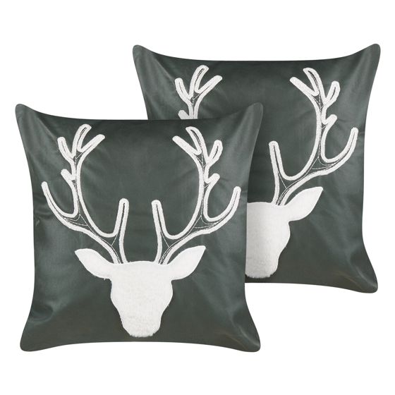 Set med 2 prydnadskuddar BICOCCA 45 x 45 cm Sammet Mörkgrön Julmotiv