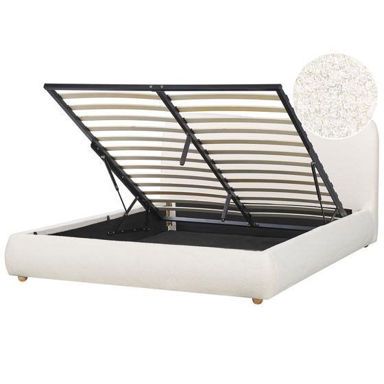 Säng med förvaring BLAGNAC Bouclé Off-White 160 x 200 cm