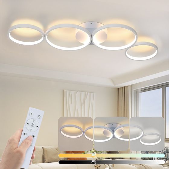 NETTLIFE LED-taklampa, 100 cm, dimbar, 4 ringar, modern, 56W Vit belysning med fjärrkontroll