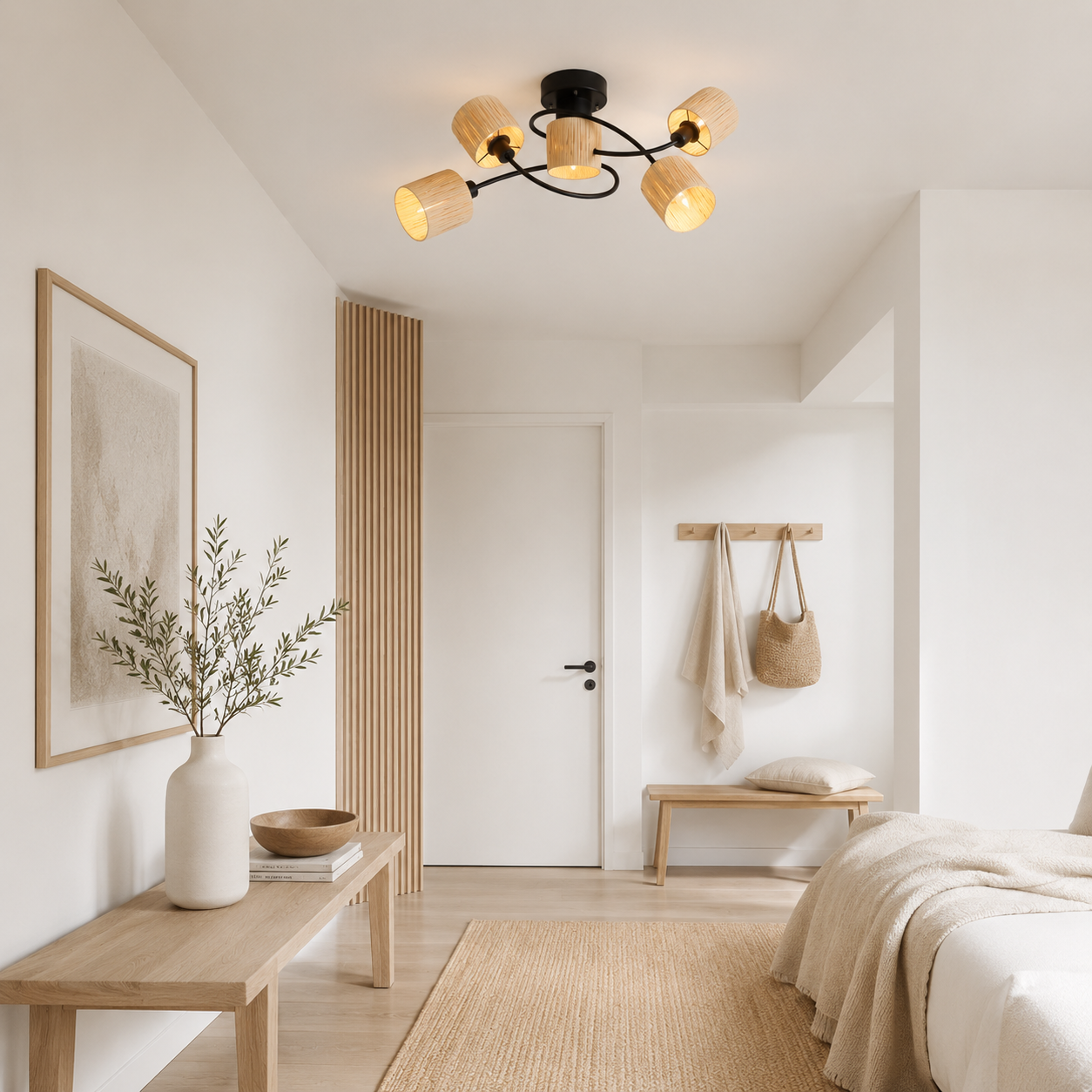 NETTLIFE takspotlight 5 lågor E14 natursvart taklampa papper för vardagsrum
