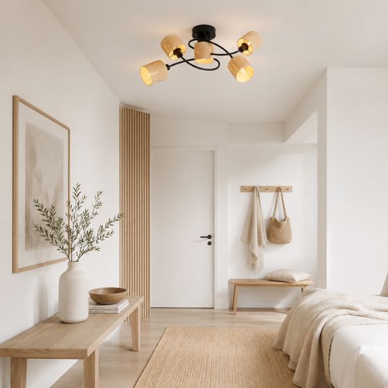 NETTLIFE takspotlight 5 lågor E14 natursvart taklampa papper för vardagsrum