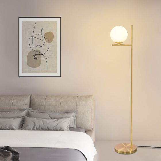 NETTLIFE Industrial Gold - golvlampa med fotpedal, vit glasmetalldesign, vintage E27 - golvlampa, 2 meter sladd