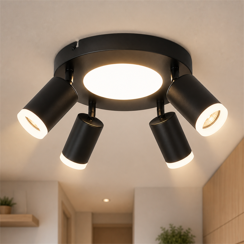 NETTLIFE Takspotlight 4 ljuskällor GU10 20W för sovrum 3000k svart Roterande 350° metallsnurr