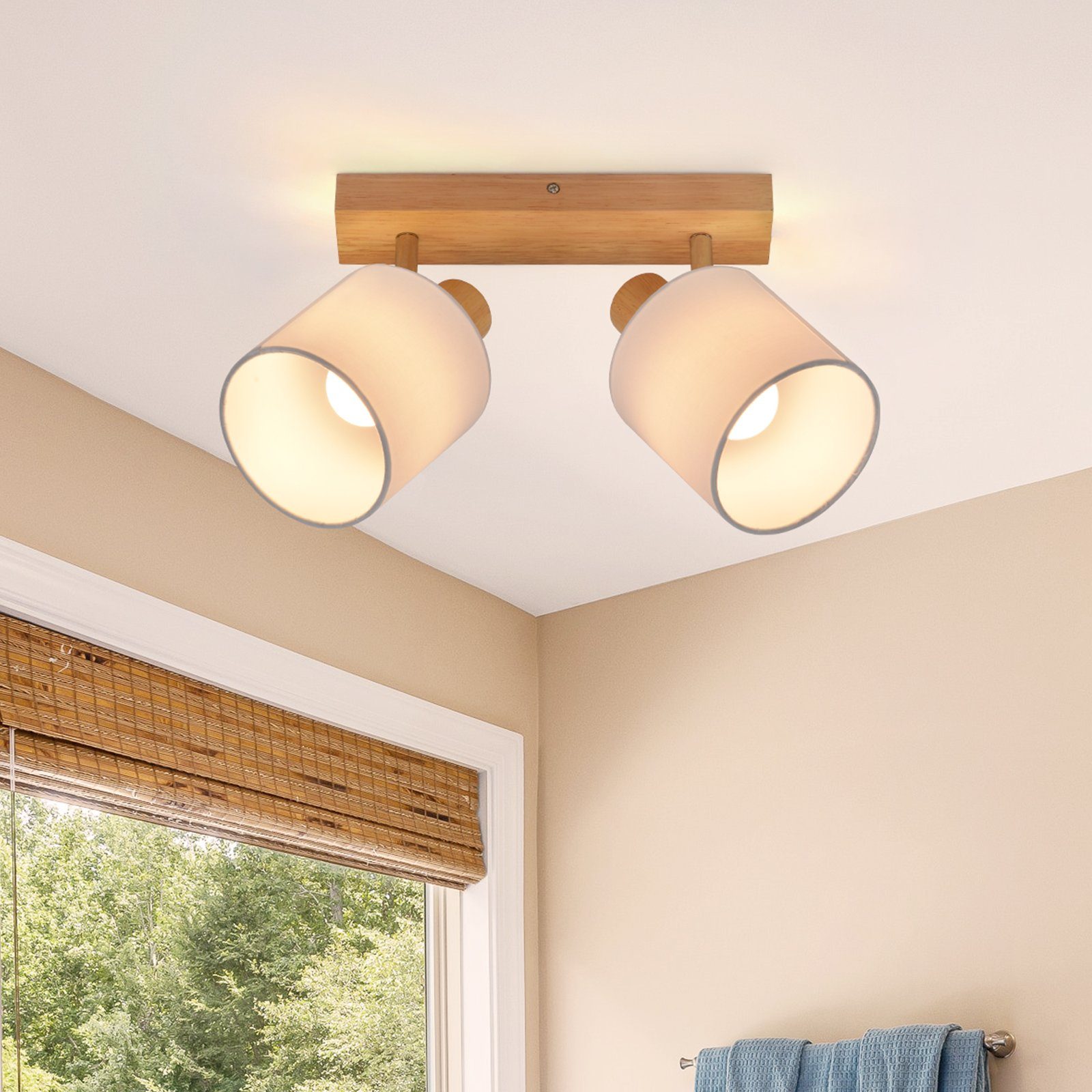 NETTLIFE 2 takspotlights, vägg- och gångtaklampa i trä i vintagestil, 350° vridbar, E14, MAX. 25W, för vardagsrum utan glödlampa