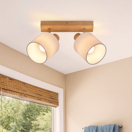 NETTLIFE 2 takspotlights, vägg- och gångtaklampa i trä i vintagestil, 350° vridbar, E14, MAX. 25W, för vardagsrum utan glödlampa