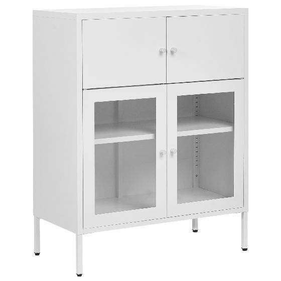 Vitrinskänk i glas ESHOLT 80 cm Metall Vit