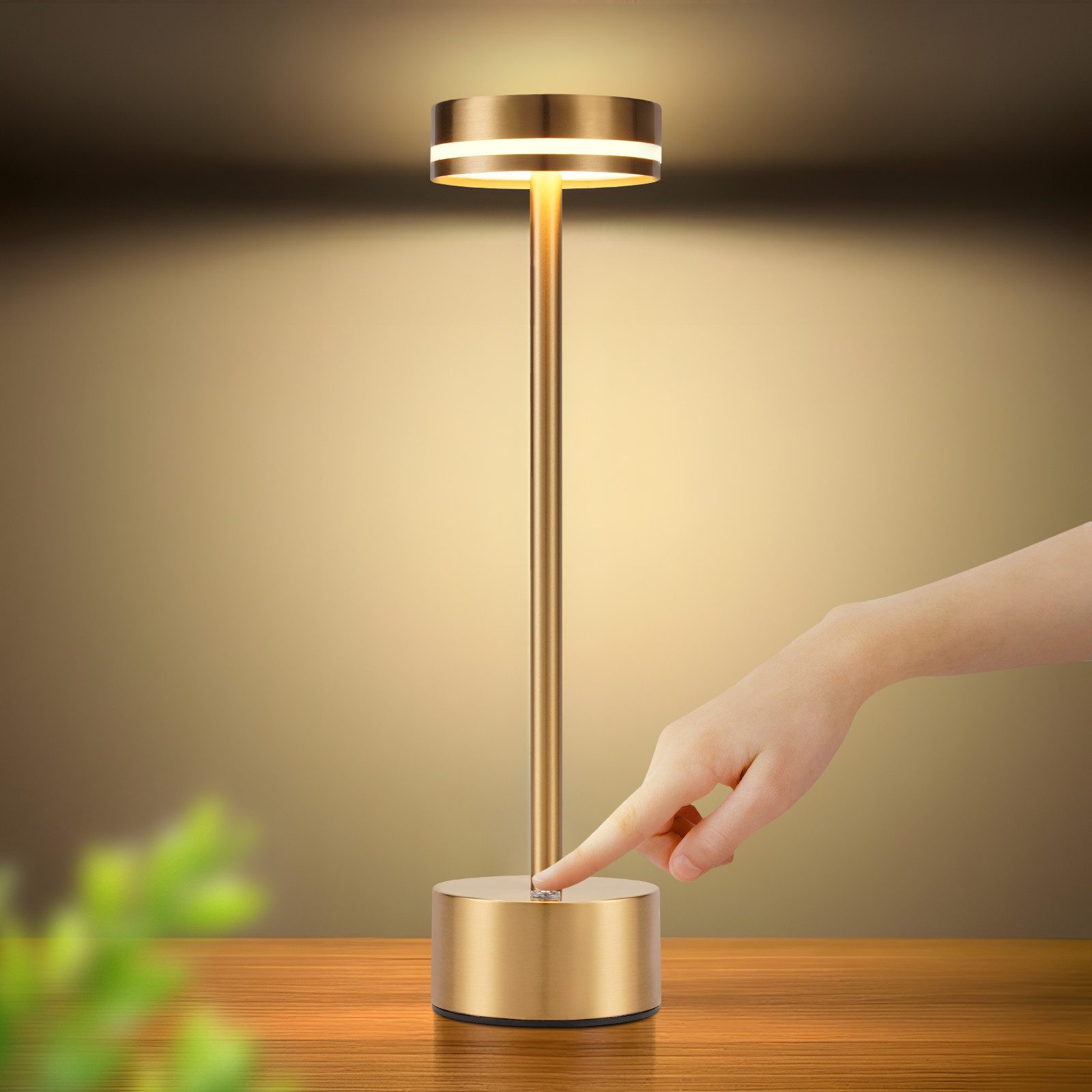 NETTLIFE meoaow trådlös LED-bordslampa uppladdningsbar usb-c dimbar touchkontroll guld perfekt för sovrummets matsal