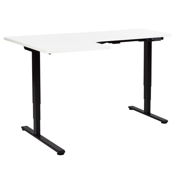 Elektriskt justerbart hörnskrivbord DESTINES 160 cm 109 cm Vit/ Svart Vänstervänd
