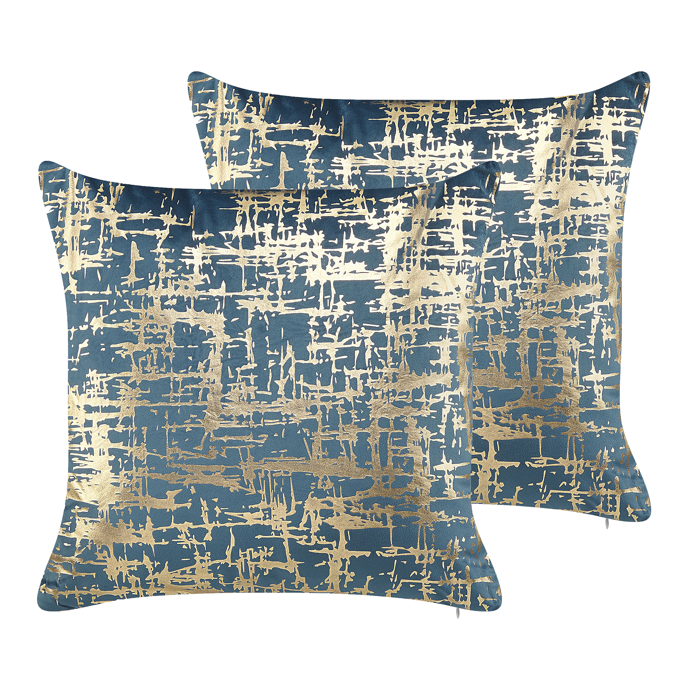 Set med 2 prydnadskuddar GARDENIA 45 x 45 cm Sammet Blå Abstrakt tryck