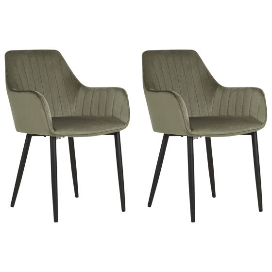 Set med 2 matstolar WELLSTON Sammet Olivgrön