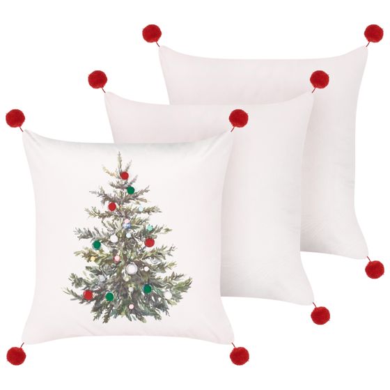 Set med 3 dekorativa kuddar NIVALIS 45 x 45 cm Vit Julmotiv