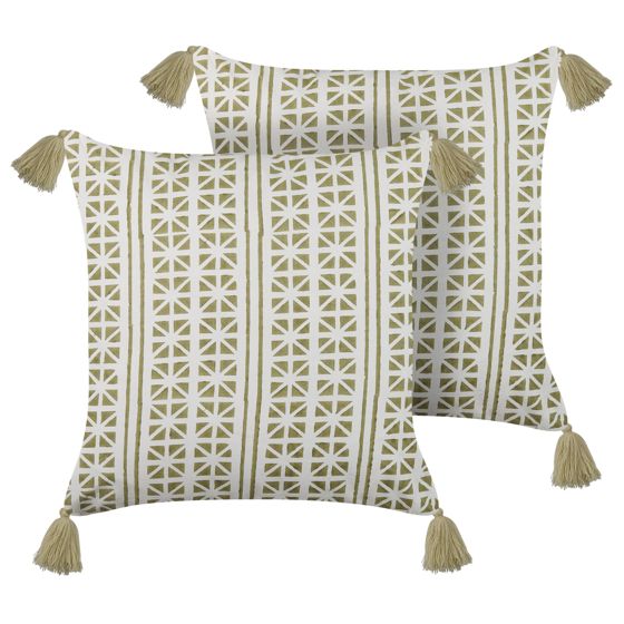 Set med 2 prydnadskuddar SYRINGA 45 x 45 cm Bomull Grön Geometriskt tryck