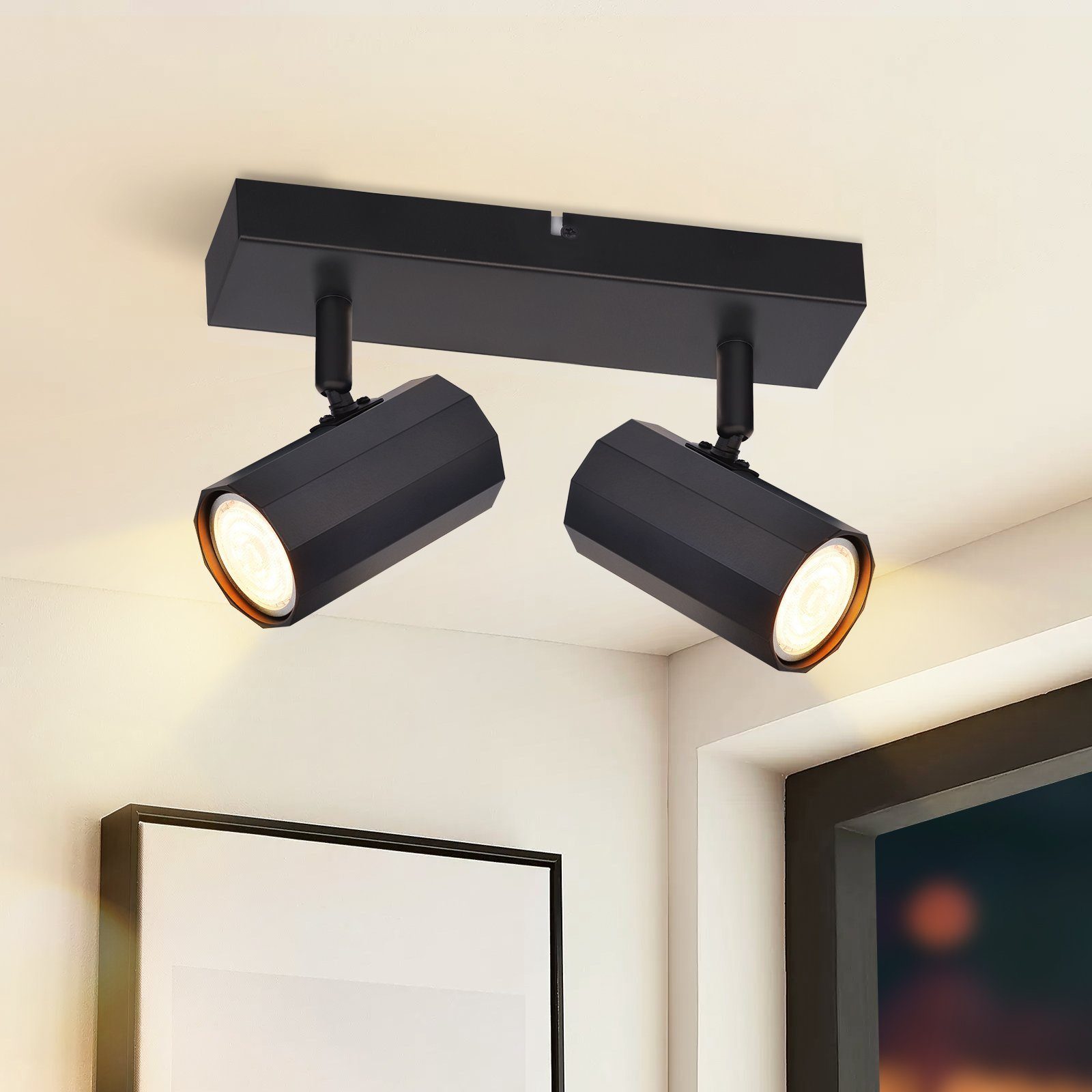 NETTLIFE - spotlights, 2 vintage - svarta taklampor, GU10, vridbara, 350°, kökslampa i retrostil, max 25 W