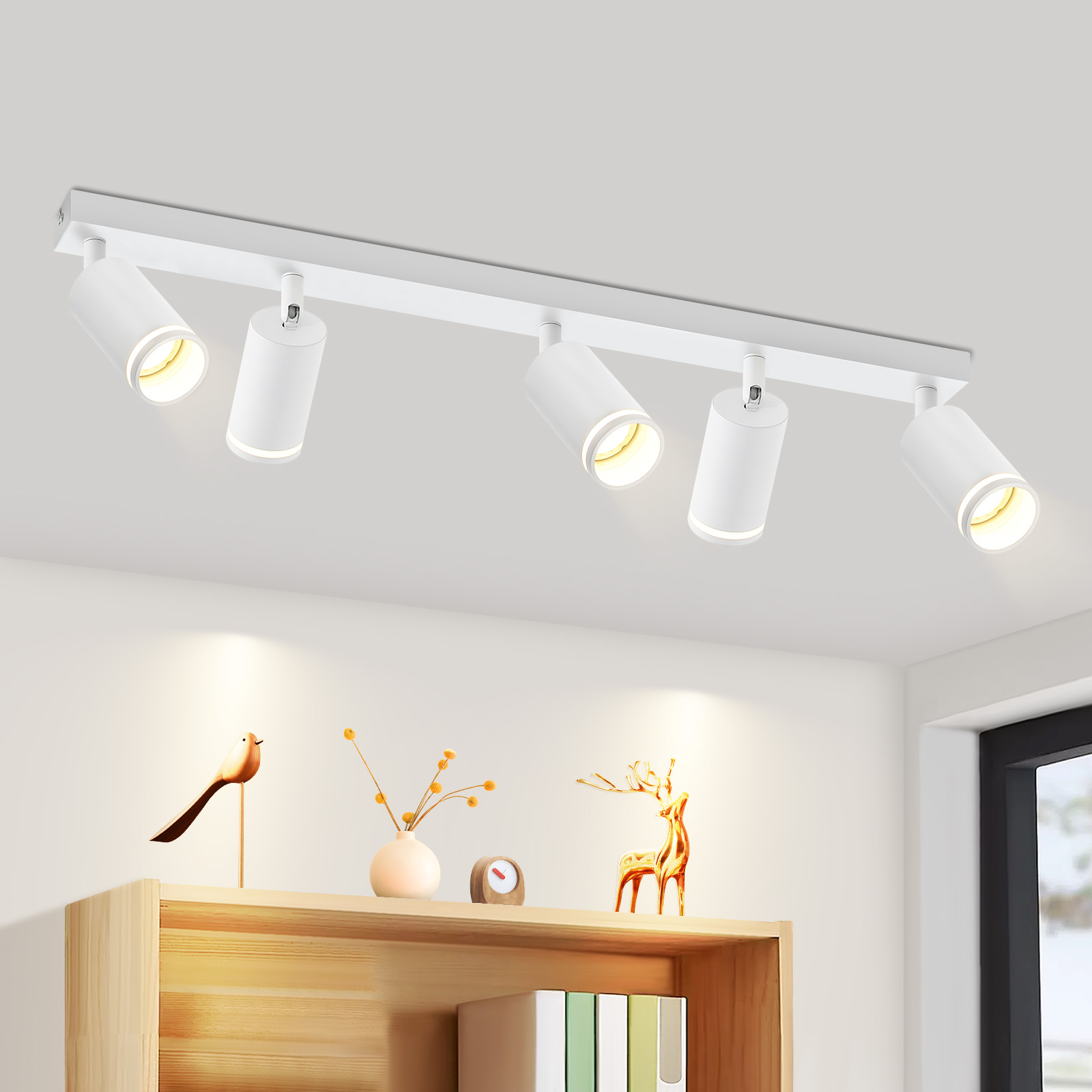 NETTLIFE Modern taklampa med 5 spots: Vit GU10-spotlight, 355° vridbar, metallbelysning för kök utan glödlampa