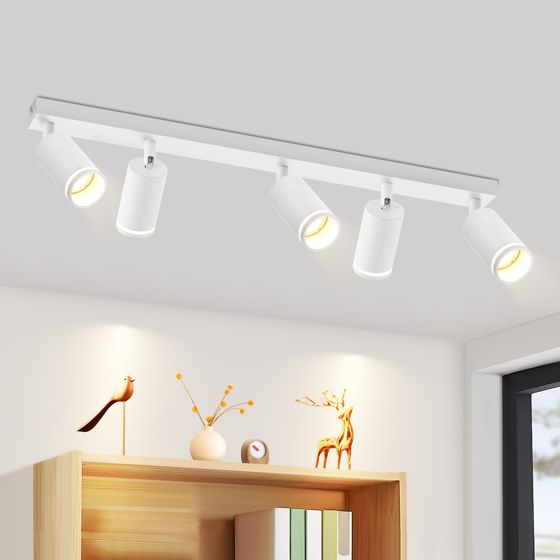 NETTLIFE Modern taklampa med 5 spots: Vit GU10-spotlight, 355° vridbar, metallbelysning för kök utan glödlampa