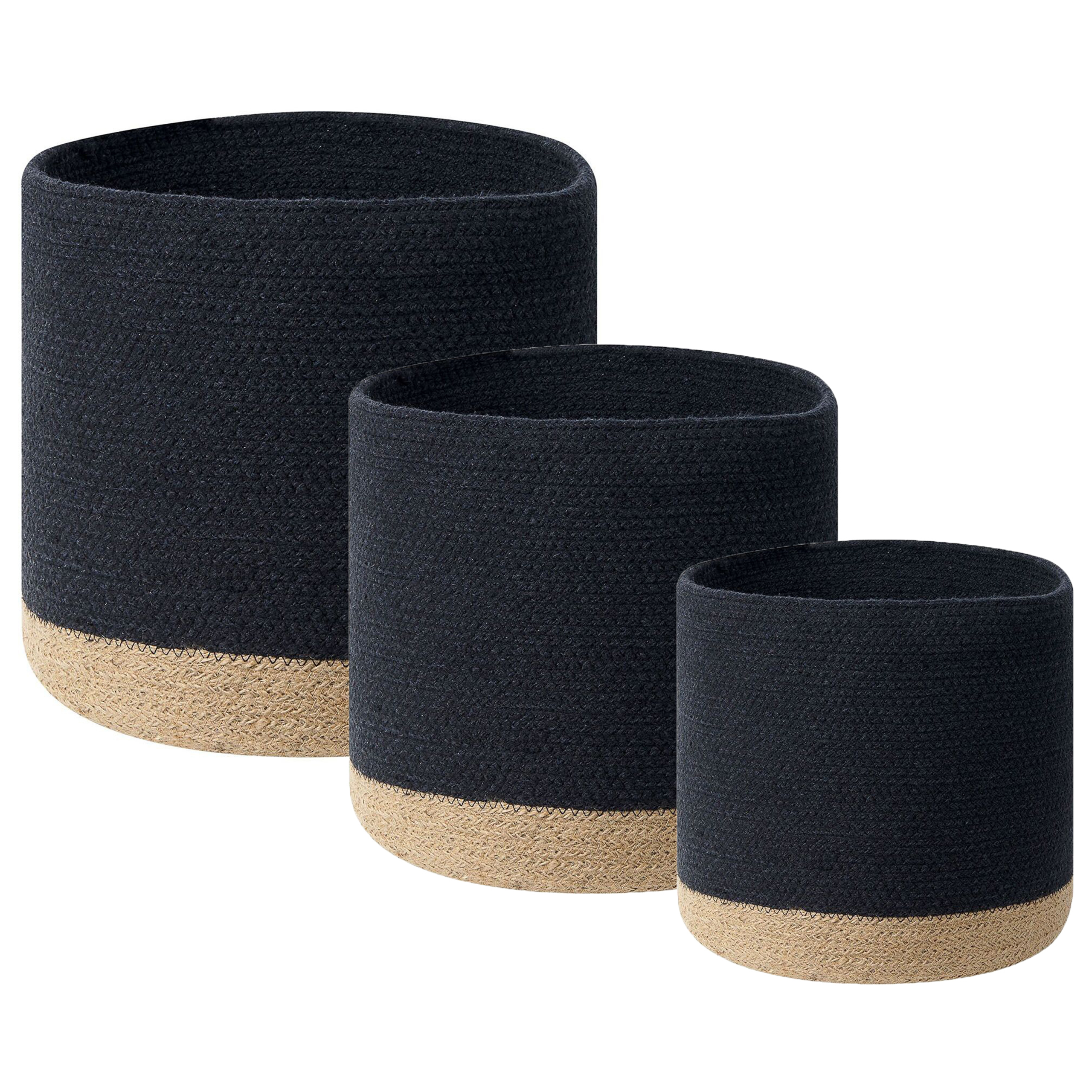Set med 3 korgar BASIMA Bomull Svart