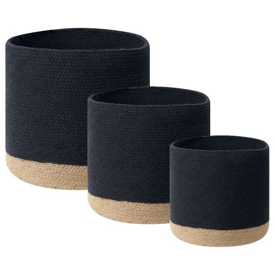 Set med 3 korgar BASIMA Bomull Svart
