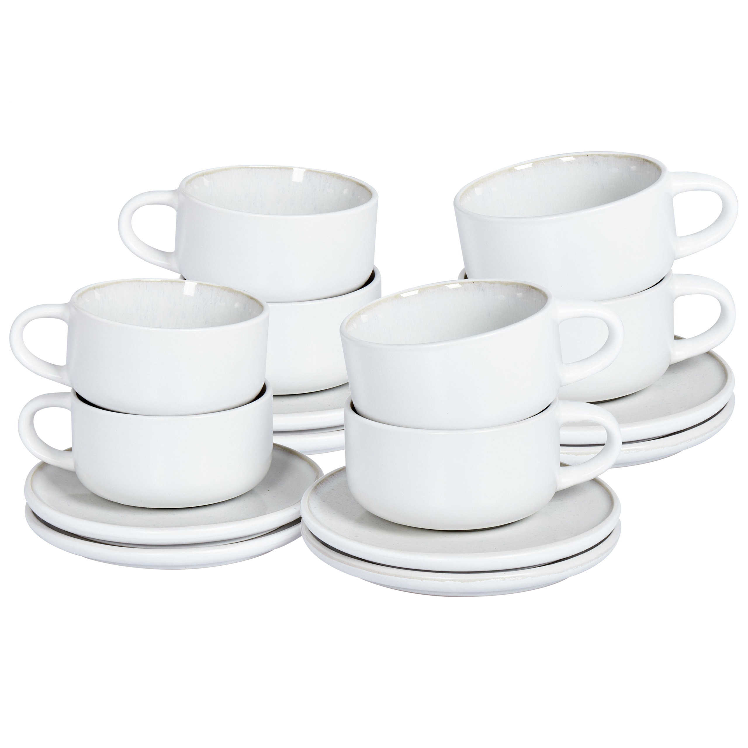 Set med 8 koppar med fat SESAME Stengods Off-White